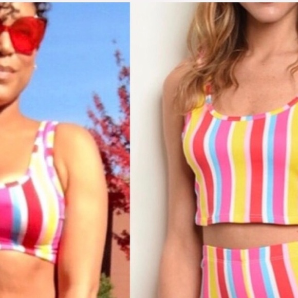 Multicolor pink & yellow striped tank crop top NEW